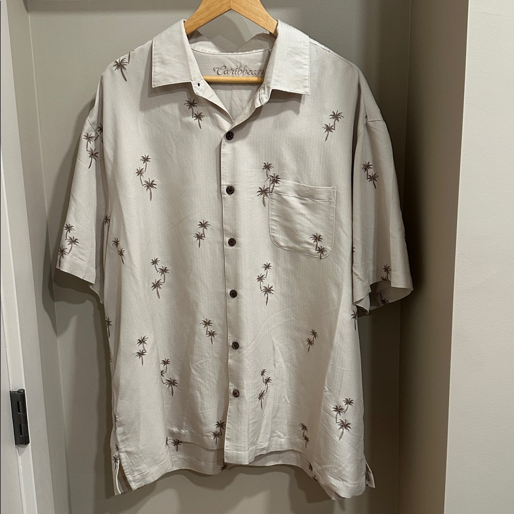 Caribbean brand from Dillards, Hawaiian tropical tan Shirt size 2 XL
